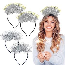 LaVenty Silver 2024 Happy New Year Headband 2024 New Year's Eve Headband Happy New Year Accessories Happy New Year Crown Headband Silver Stars (Silver 2)
