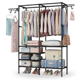 iMounTEK Heavy Duty Garment Rack, Portable Clothing Rack for Hanging Clothes with 4 Tiers Shelves, Metal Free Standing Closet Organizer and Storage System for Cloakroom Bedroom