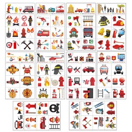 10 Fire Brigade Children's Tattoos for Sticking, Skin-friendly Children's Tattoos as a Gift, Party Bag for Boys Vegan