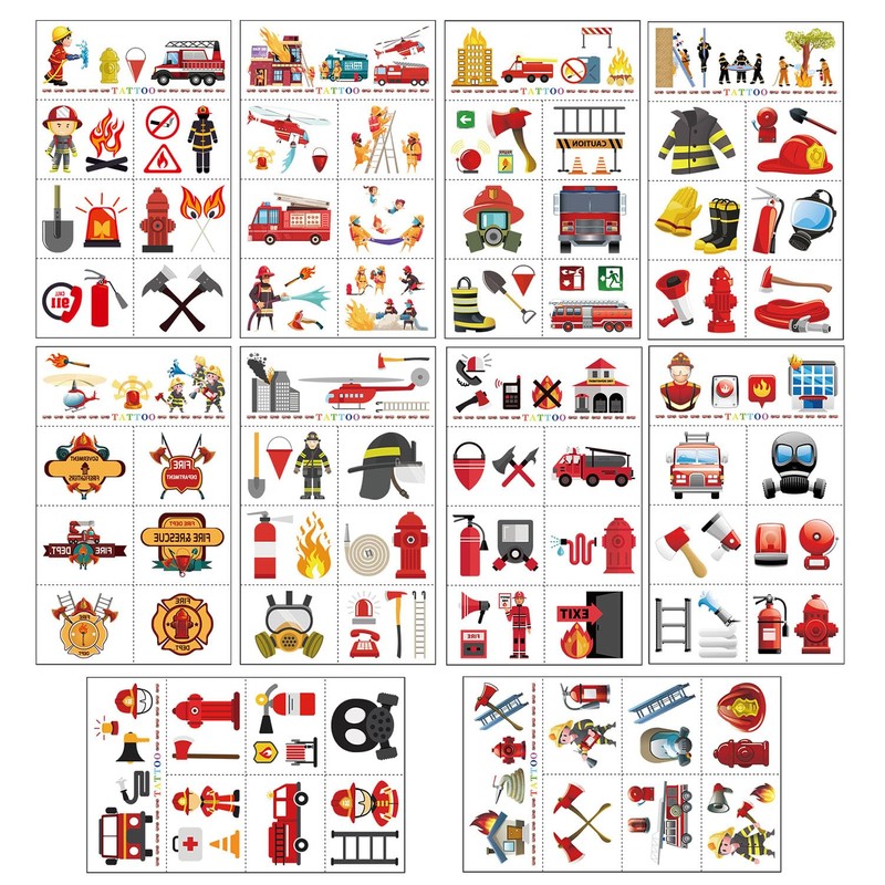 10 Fire Brigade Children's Tattoos for Sticking, Skin-friendly Children's Tattoos