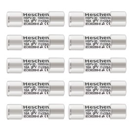 Heschen Solar DC1000V PV Fuse, Photovoltaic Fuses, gPV Type Fuse Link, HSPV-30, 10 * 38mm, 16A 1000VDC, I1 33kA, for Solar PV System Protection, 10PCS