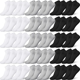 Geyoga 48 Pairs Men Cushion Ankle Socks, Comfortable Breathable Low Cut Casual Socks for Sports(Black, White, Gray)
