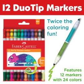 Faber-Castell DuoTip Washable Markers - 12 Markers, 24 Colors | Great for Spring Crafts (Ages 4+)
