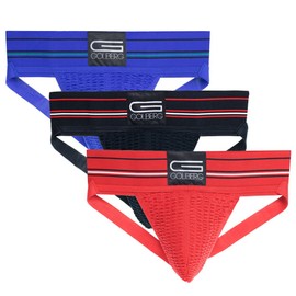 GOLBERG Athletic Supporter - Cintura contorneada naturalmente - 3 paquetes de varios colores, Cardinal Red - Azul Cobalto - Pitch Black, X-Large
