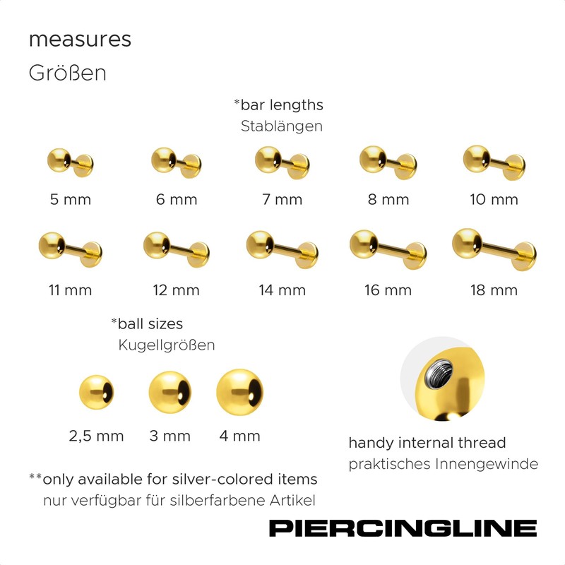 PIERCINGLINE Titanium Labret Stud | Ball | Piercing Ear Lip