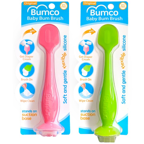 Bumco 2-Pack Diaper Cream Spatula - BPA-Free Butt Paste Diaper Cream Applicator, Soft & Flexible Diaper Rash Cream Applicator, Butt Spatula Baby, Mom-Invented Diaper Bag Essentials (Pink & Green)