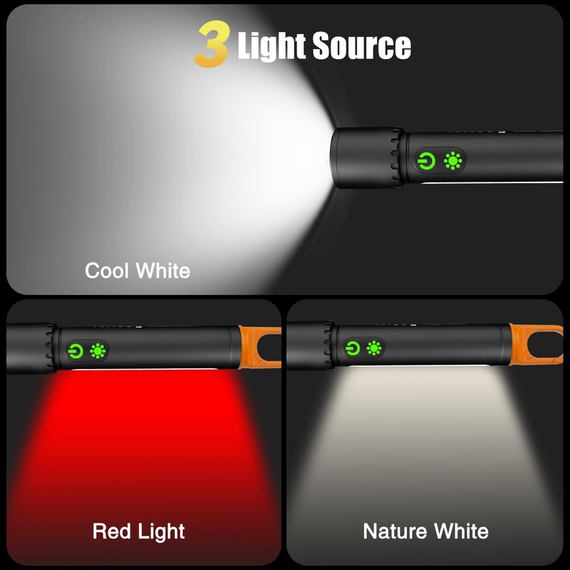 Rechargeable Flashlight 3 Light Source, High Lumens Magnetic Flashlights High