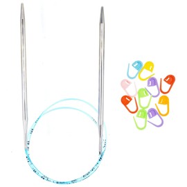 addi Knitting Needles Circular Original Turbo Blue Cord 47 inch (120cm) US 08 (5.0mm) Bundle with 10 Artsiga Crafts Stitch Markers
