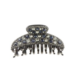 Sparkly Women Girls Jeweled Crystal Diamante Rhinestone Gems Wave Jaw Clip Octopus Clamp Grip Bridal Wedding Party Styling Fine Thin Hair Accessories Butterfly Claw Black (Blue Clear)