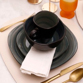 16pcs Ceramic Dinner Set Green Square Shape Dinnerware Set for Gift Premium Quality Ceramic Plate Bowl Mugs Setcolor: 16pcs dinner set Blue