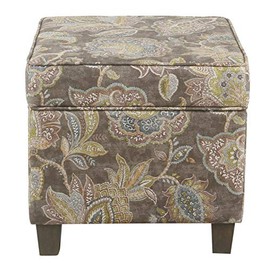 HomePop Classic Square Storage Ottoman with Lift Off Lid | Ottoman with Storage for Living Room & Bedroom, Gray Floral