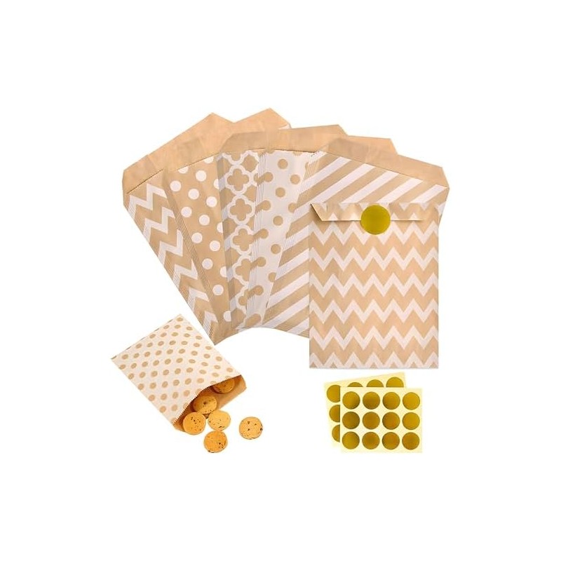 Bolsas de Papel Kraft Biodegradable, 100 Unidades, 5 Patrones