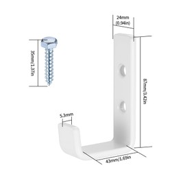 Pack of 2 Wall Hooks, Garage Hooks, Heavy Duty Hooks, Wall Hooks for Screws, J Hooks, Universal Hooks for Hanging, Tool Hooks, Ladder Hooks for Garage, Garden Hose, White