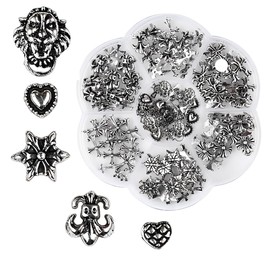 ZENGSING 3D-Nagel-Charms Nail Art Charms Kreuz Vintage-Silber Nail-Art-Charm mit Gothic-Retro-Punk-Herzen 3D-Kreuz-Nagel mit Pinzette, Nail-Dekorationen für Frauen