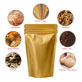 25pcs Sealable Matt Pouches Resealable Bags Ziplock, Sealable Matt Bags Reusable Mylar Baggies Heat Seal Packaging Bags for Food Storage (Gold Matt, 11x17cm)
