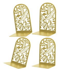 Deefongo Set of 4 Bookends, Metal Bookends, Gold Bookend Bookcase with Floral Design, Golden Bookends with Cut-Out Look