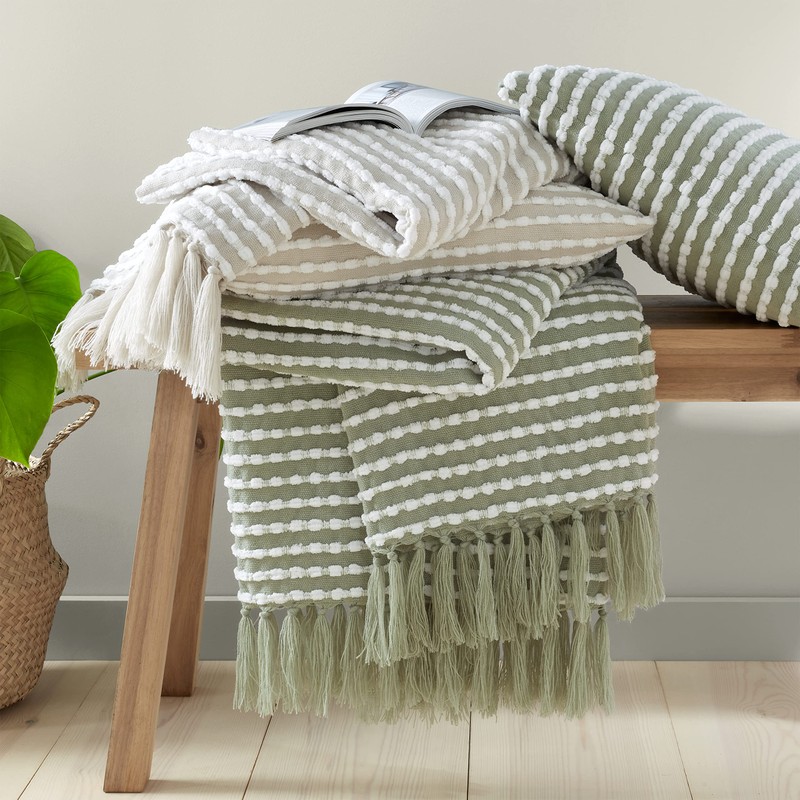 Catherine Lansfield Stab Stitch 125x150 cm Blanket Throw, Sage Green