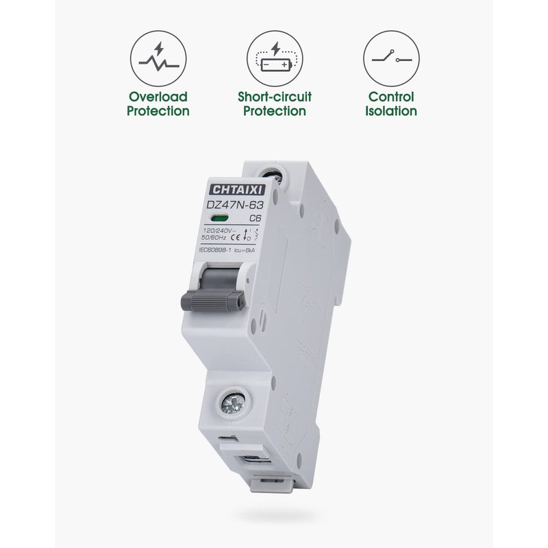 Chtaixi AC Miniature Circuit Breaker, 6 Amp 120V/240V 1 Pole