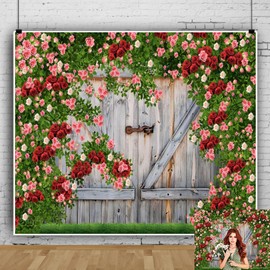Spring Backdrop 10x8ft Floral Barn Door Easter Flower Wall Backdrops for Photography Background Birthday Bridal Shower Wedding Photo Backdrop Tea Party Decorations Photo Props