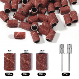 210Pcs Sanding Bands for Nail Drill, Nail Sanding Bands with 2 Nail Drill Bits, 80#120#180# Grit Nail Files with Boxed, Drill Bits Nails for Manicure Pedicure