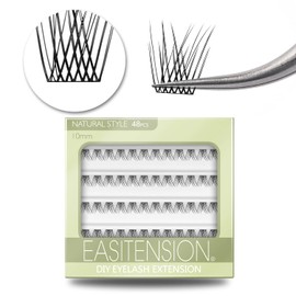 DIY Eyelash Extension, 3D Effect Glue Bonded Band Individual Lash 48 Clusters Volume Lashes Set, Home Eyelash Extension, C curl Lashes Pack 10MM-Natural-48 Clusters