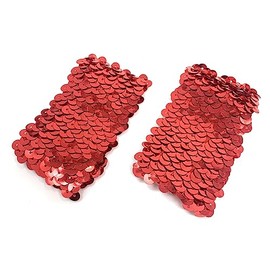 Cadoline Red Pair Of 17cm x 4.5cm Elastic Sequin Polyester Slim Wristband Fancy Dress Cuffs