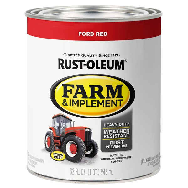 Rust-Oleum 280155 Farm & Implement Enamel Paint, Quart, Ford Red,