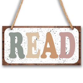 Yijiaqin 6.7" X 13.8" Wooden Read Sign For Classroom, Boho Reading Wall Decor, Fun Hanging Sign For Nursery Kids Room, Farmhouse Rustic Home Wall Decorations & Accessories - A08