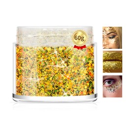 Morovan Holographic Golden Body Glitter 2oz/60g Face Glitter Hair Glitter Cosmetic Grade Chunky Glitter Makeup Festival Body Glitter Rave Glitter Eyeshadow& Lip Gloss& Resin& Nails Glitter