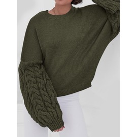 PRETTYGARDEN Long Sleeve Ribbed Knit Sweater for Women Round Neck Slouchy Loose Fit Drop Shoulder Fall Ladies Sweaters (Army Green, X-Large)