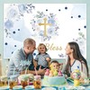 7x5ft God Bless Backdrop Blue Flowers Gold Cross Photography Background