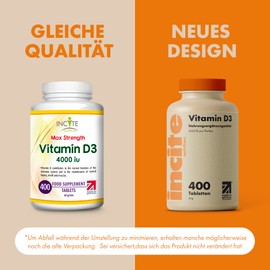 Incite Nutrition Vitamin D3-400 leicht einnehmbare Premium Vitamin D3-Mikrotabletten – Tablette Cholecalciferol VIT D3-Vegetarisches Nahrungsergänzungsmittel-Hergestellt von Incite Nutrition in Großbritannien
