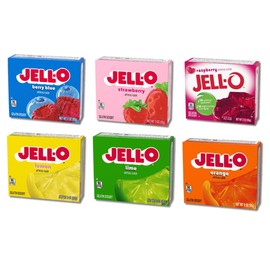 Gelatin Variety Pack, 6 Flavored Instant Jelly Dessert Mix, Blue Berry, Strawberry, Raspberry, Lemon, Orange and Lime (3oz/Pack of 6)