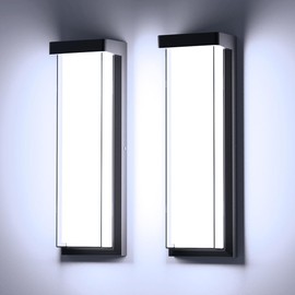 Sytmhoe LED Outdoor Wall Light Fixture,16in Dimmable Modern Porch&Patio Wall Light Fixture,6000K Black Exterior Sconce Light Mounted for House Garage Porch Courtyard(2Packs)