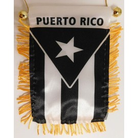 PUERTO RICO BLACK FLAG MINI BANNER BY CAR & HOME WINDOW MIRROR HANGING 2 SIDED
