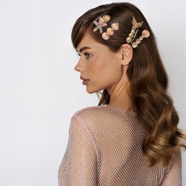 MEEKEST 5 Pcs Starfish Seashell Hair Clips Mermaid Costume Pearl Beach Ocean Hair Accessories Women and Girls （Pink）