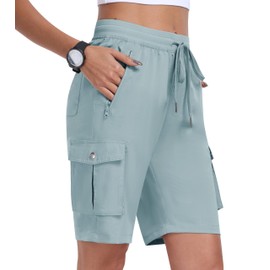 MoFiz Hiking Cargo Short for Women Quick Dry Breathable Outdoor Camping 10" Active Short Grey Blue,L