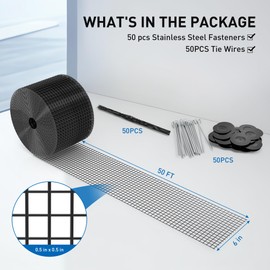 Zapstarz 6 inch x 50ft Solar Panel Bird Guard, Wire Mesh Critter Guard for Solar Panels with 50pcs Fasteners, PVC Coated Pigeon Barrier Netting Solar Panel Mesh Screen for Bird Proof Squirrel Fence