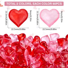 SOFPLATE 120Pcs 2 Colors Red Resin Hearts Small Decorative Gems Pink Valentines Day Mini Reusable No Hole Bead Charm Fillers Table Scatters Ornaments for Wedding Valentines Day Vase Filler Decoration