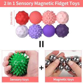 Magnetische Sensorik Bälle, Magnetische Stressbälle Magnetkugeln Stressball aus Silikon, Sensorik Spielzeug mit Multi-Textur, Fidget Bälle Magnetspiele Anti-Stress Spielzeug für Erwachsene Kinder