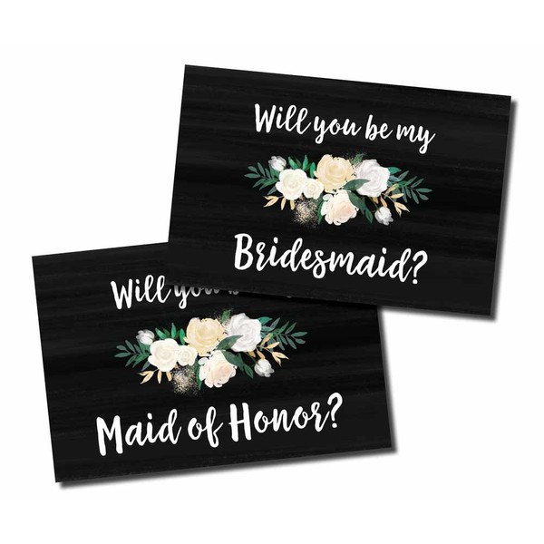 10 Will You Be My Bridesmaid, Maid of Honor Cards and Envelopes, Watercolor Floral Rustic Chalkboard, Cute Bridesmaids Proposal Note Cards For Gifts, Blank Ask To Be Your Bridesmaids Invitations Set