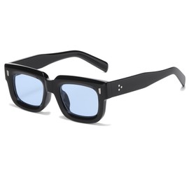 Long Keeper Rechteck Sonnenbrille für Herren Damen 90er Jahre Retro Rechteckige Sonnenbrille Vintage Quadratische Dicker Rahmen Brille UV400 (Schwarz Blau)