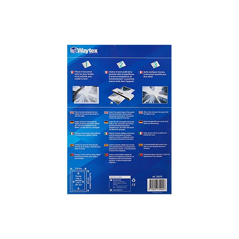 Waytex 50 x A4 75 Micron Gloss Clear Laminating Pouches