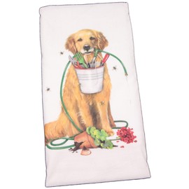Mary Lake-Thompson Golden Retriever Garden Flour Sack Dish Towel