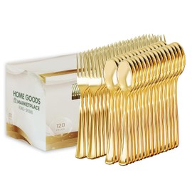 Gold Disposable Cutlery Set, Gold Forks + Spoons, (120 Count), Disposable Silverware assortment