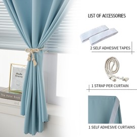 Self Adhesive Curtains, Black Out Shade for Window, Blackout Fabric Temporary Window Coverings Easy to Hang Curtains No Rod Needed, Use for Bedroom, Room, Kitchen, 35"W X 71"L, Lake Blue, 1 Panel