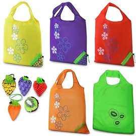 Jindizi Bolsas Plegables Reutilizables, 5Pcs de Compra Reutilizables con Asas, de Fruta Lavables, Bolsas Compactas Eco Periódicas Uso Reciclaje