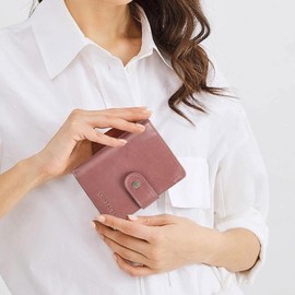 Contacts Womens Leather Bifold Wallet Small Zipper Coin Purse 12 Slot Card Holder Travel RFID Wallets (Blossom Rose)