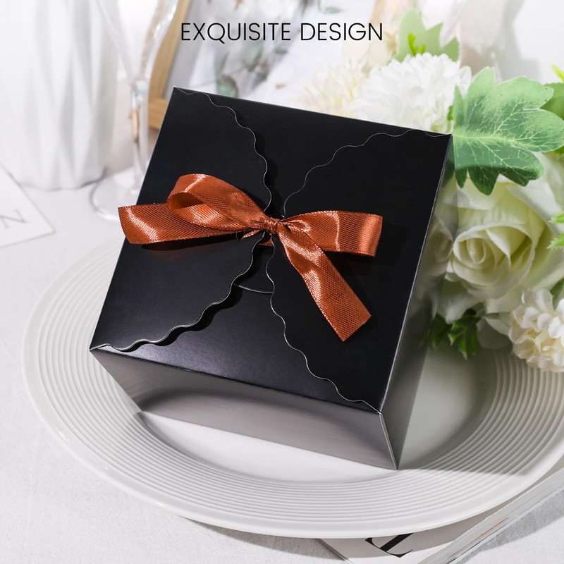 VGOODALL 10PCS Gift Candy Boxes, Black Treat Box with Ribbon
