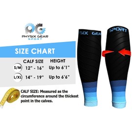 Physix Gear Calf Compression Sleeves - Shin Splint Support for Running, Enhanced Performance & Comfort for Men & Women (Black/Blue, S/M)